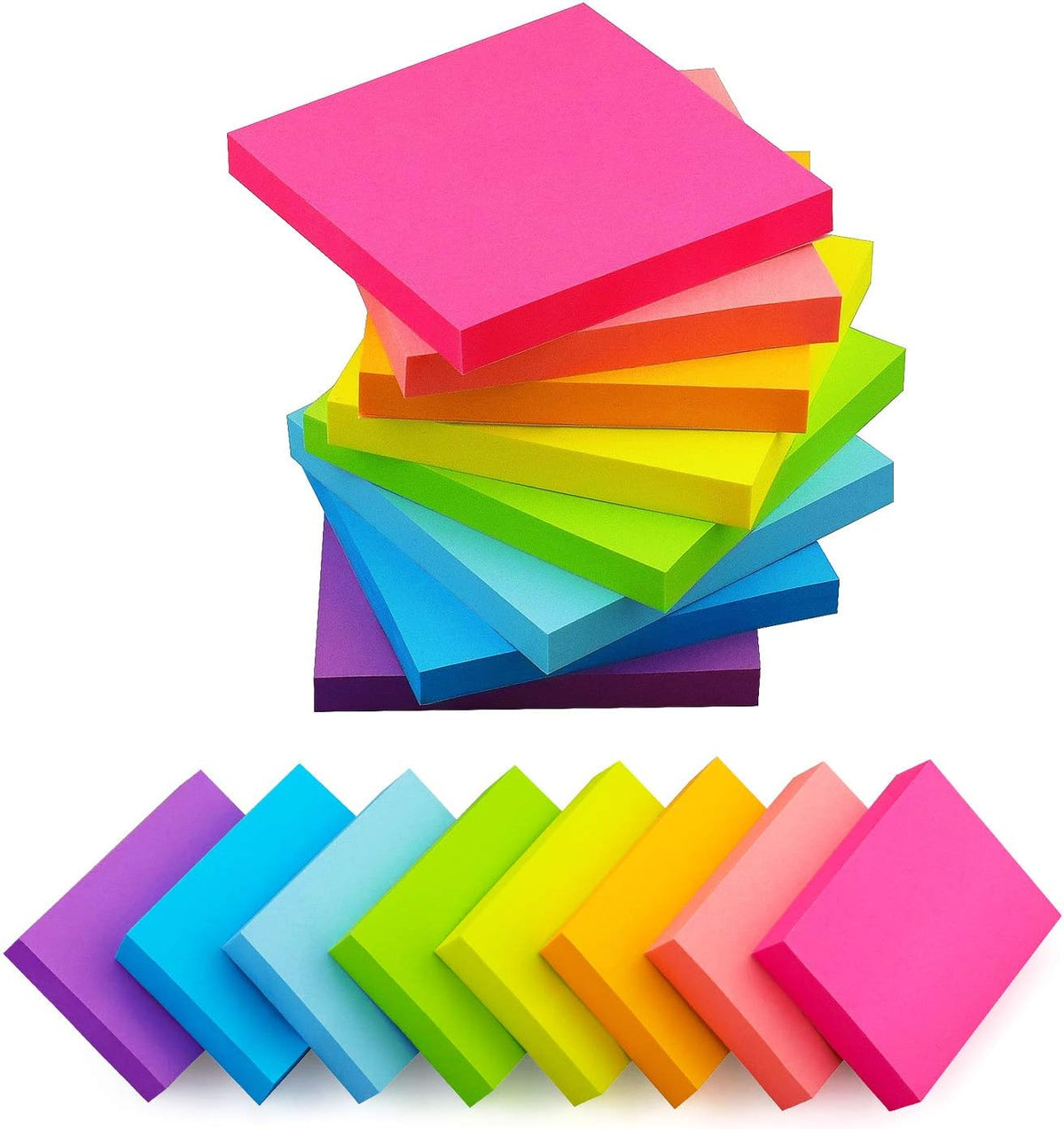(16 Pads) 8 Pads 3x3 Sticky Notes and 8 Pads 1.5x2 Sticky Notes 8 Bright Multi Colors Self-Stick Notes 90 Sheet/Pad