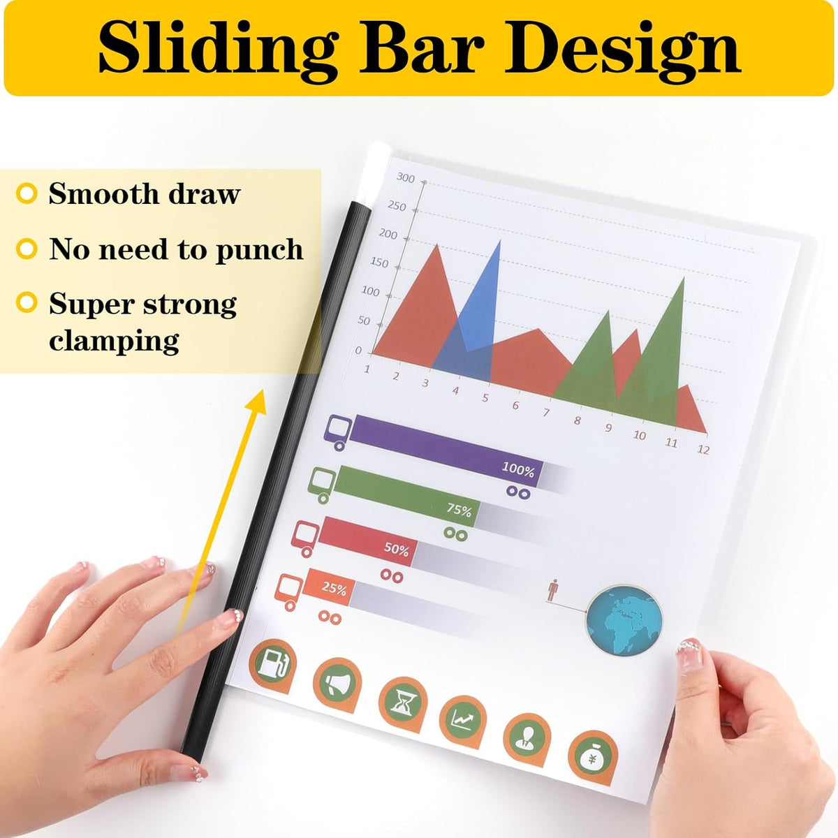 Report Covers with Sliding Bar, Clear Report Covers for A4 and Letter Size Paper, Resume Covers Presentation Folders File Document Binder for School Business, 70 Sheet Capacity