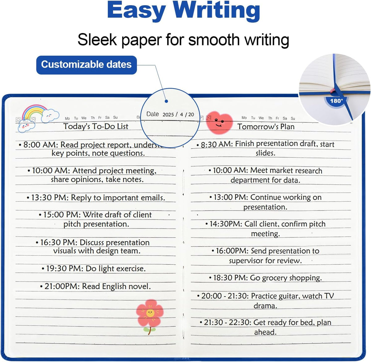 Lined Journal Notebook for Women Men,5.5"x8.3",100 GSM Thick Paper, A5 Hardcover Leather Journaling Notebooks for Writing,Travel,Work & School,College Ruled Notebooks for Note Taking Diary(Blue)