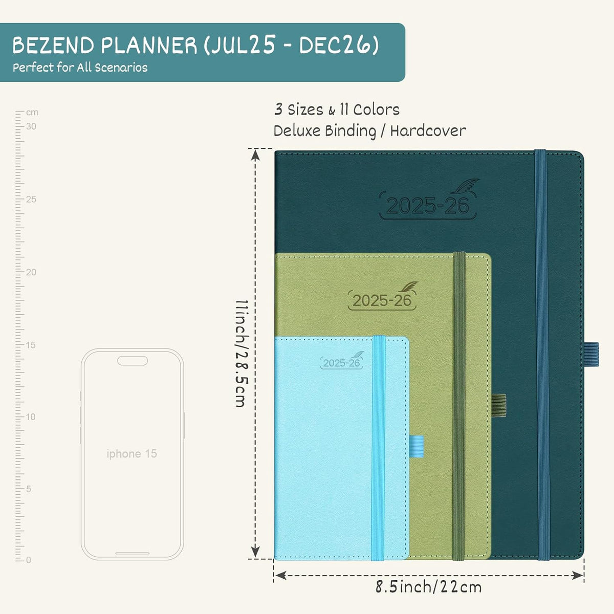 BEZEND Planner 2025-2026 Weekly and Monthly, 8.5" x 11" Academic Calendar (Jul 25-Dec 26) Vertical Daily Appointment with Hourly Timeslot & Monthly Tab, PU Leather Hardcover - Orange