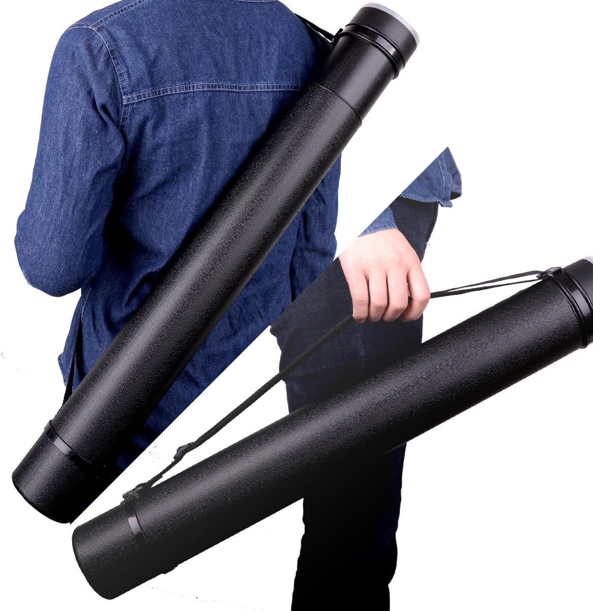 TRANSON 2-pack Durable Poster Storage Tube with Straps 24"-40" Extendable for Blueprints, Artwork, Maps, Posters