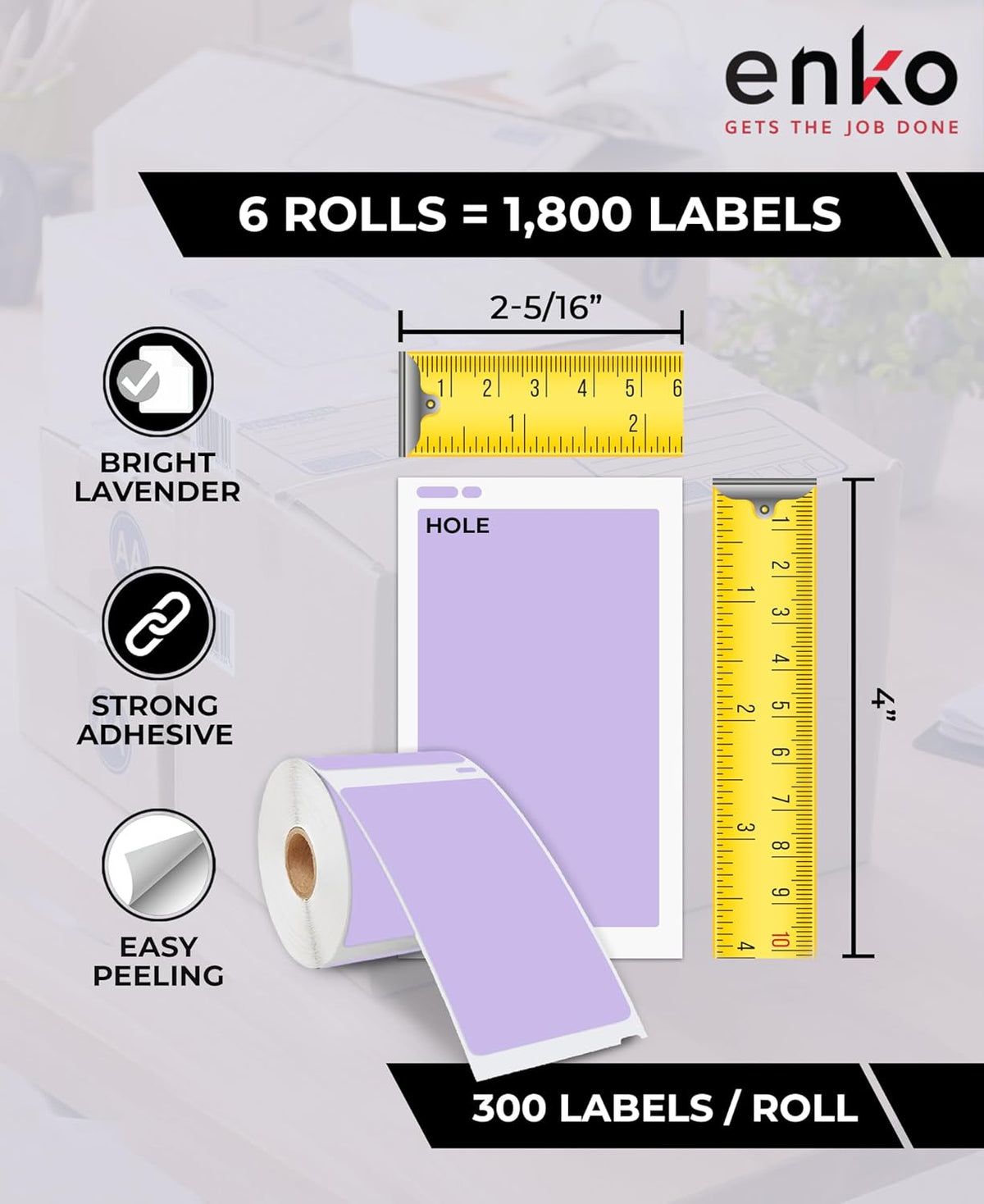 enKo [6 Rolls, 1800 Direct Thermal Labels] Lavender Colored Compatible for Dymo 30256 Label (2-5/16 x 4") Use with Dymo, Rollo Thermal Printer as Shipping & Mailing Labels