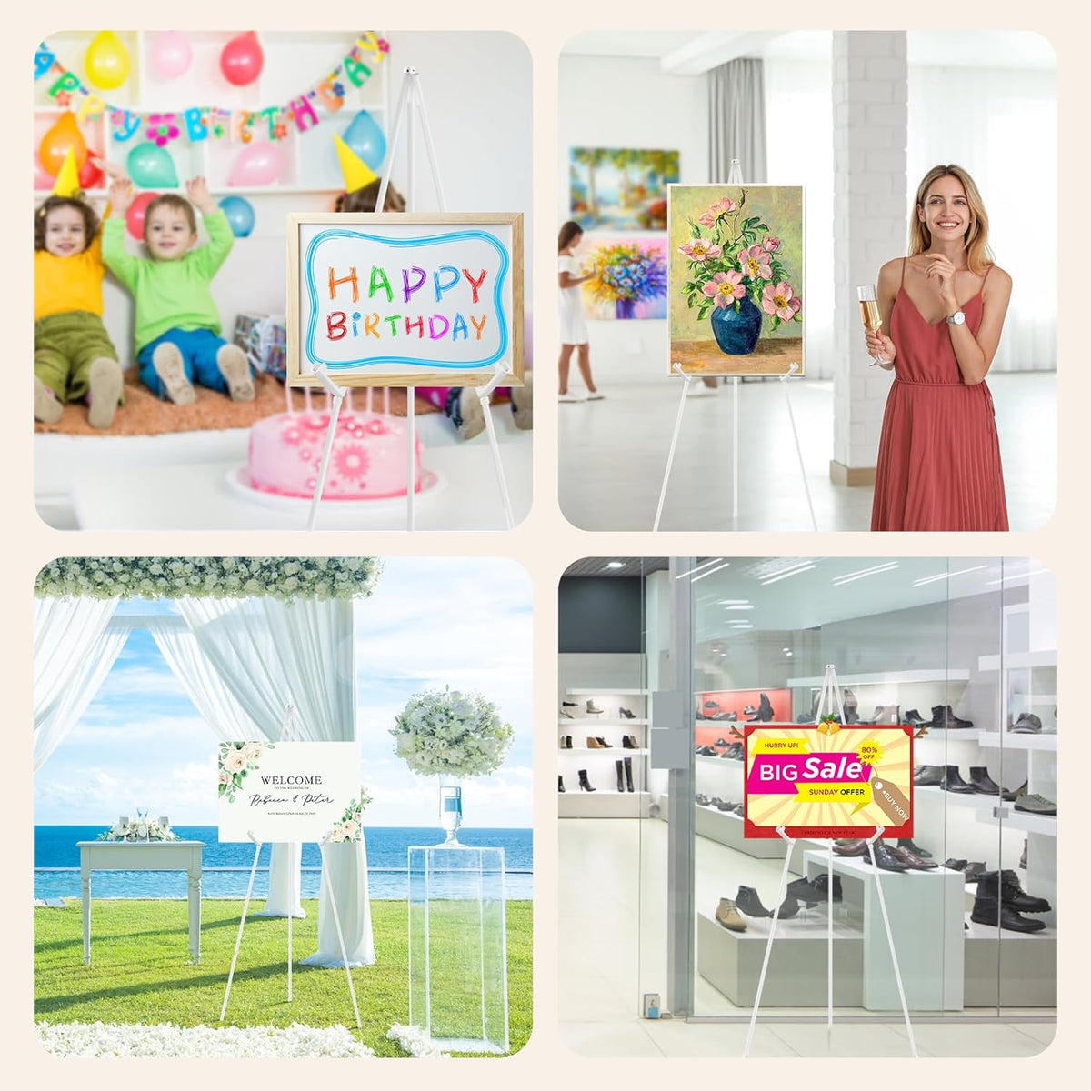 6PCS White Easel Stand for Wedding Sign Stand, 66 Inch Adjustable Metal Easels for Display, Portable Folding Easel for Wedding, Display Show, Arts, Poster with Portable Bags
