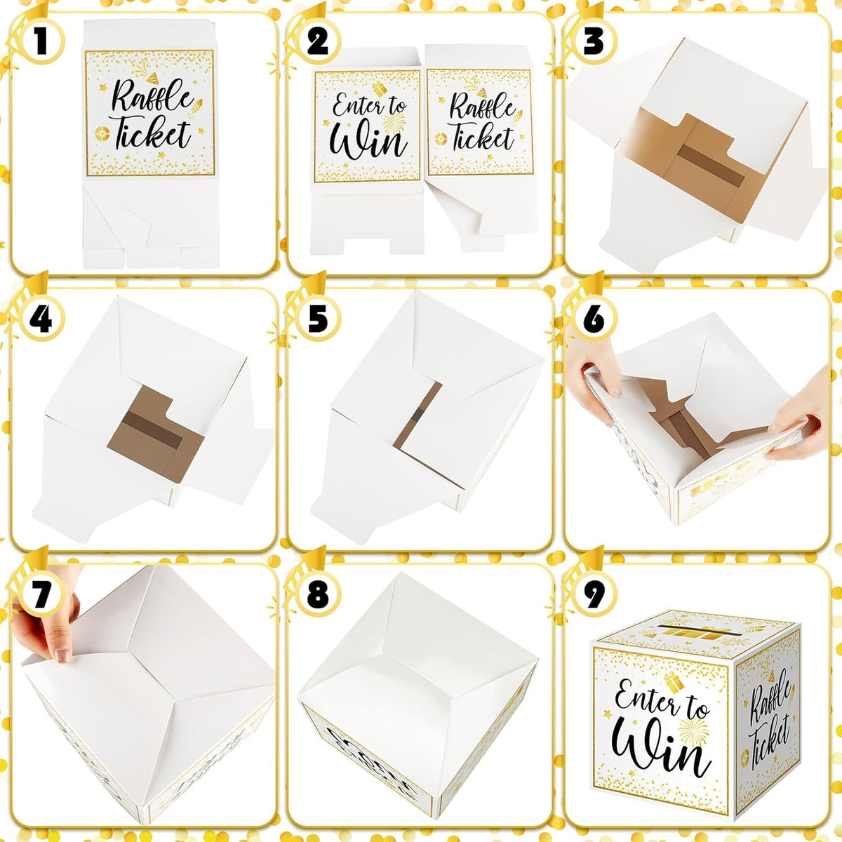 Colarr Raffle Box Gold Brass Donation Box Ballot Safe Suggestion with Raffle Tickets Cards Ballot with Slot Collection Voting Bowl Holder Gifts (3 Pack)