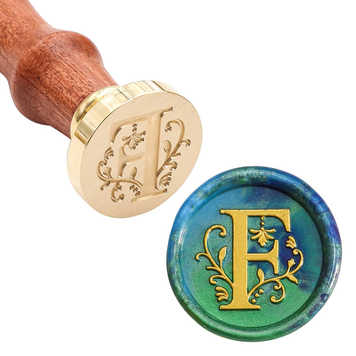 SWANGSA Initial Alphabet F Wax Seal Stamp Kit, Classic Retro Letter Sealing Stamp with 200pcs Sealing Wax Beads Kit for Wedding Invitations Cards Envelopes (F)