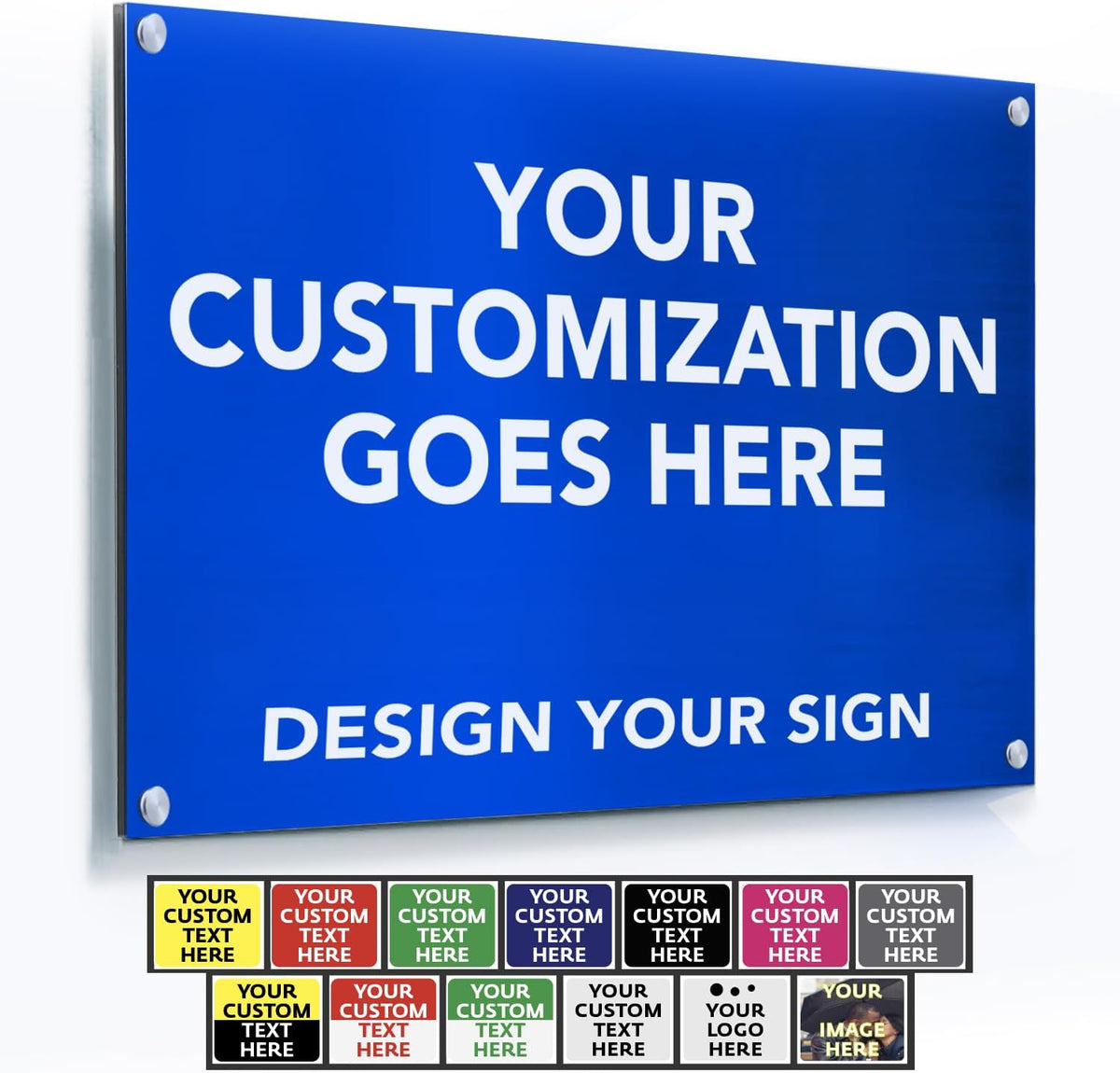 AmazonBasics Custom Outdoor Aluminum Business Signs, Personalized Waterproof Signs (Blue Background, 36x24 In)