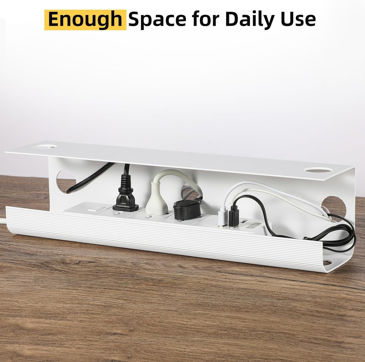 YECAYE Large Under Desk Cable Management,Easy Install Cable Management Under Desk with 4 Cord Holders & 6 Ties,Child & Pet-Safe Cord Hider,Wire Organizer,Wire Cover Tray,White