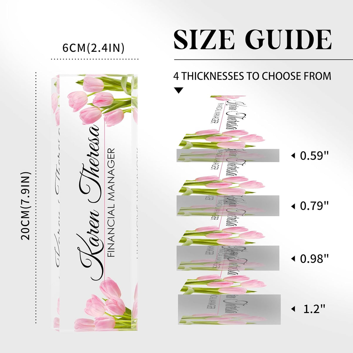 Custom Office Name Plate, Personalized Gifts for Women & Employees, Office Desk Accessory (Pink Tulip)