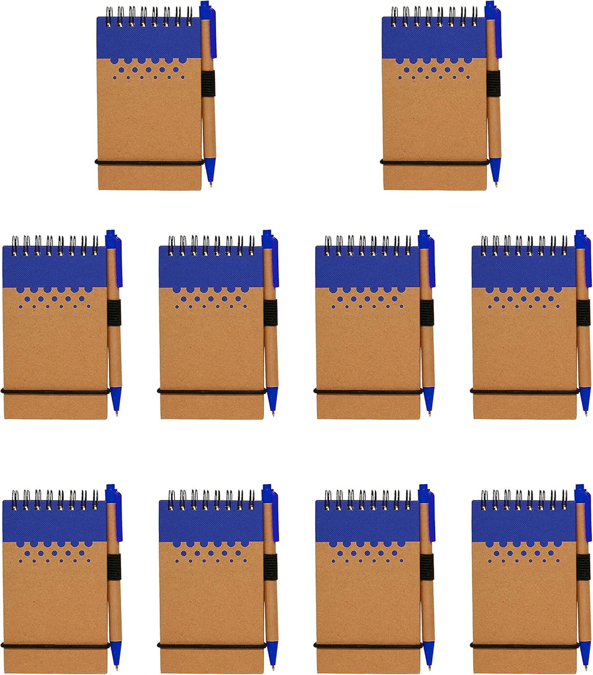 DISCOUNT PROMOS 10 Recyclable Spiral Small Notebooks Pack - 60 Lined Pages - Blue