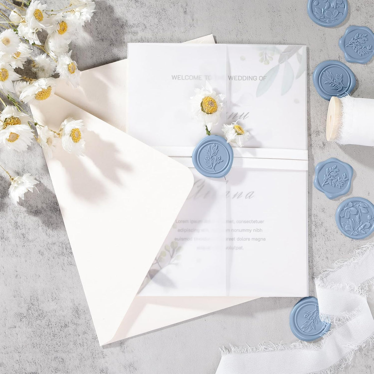 UNIQOOO Wax Seal Stickers - (3 Designs in 1 Pack) Wedding Invitation Envelope Seal Stickers, 60 Pcs Self-Adhesive Stickers, Perfect for Invitation, Christmas, Gift Wrapping (Dusty Blue)