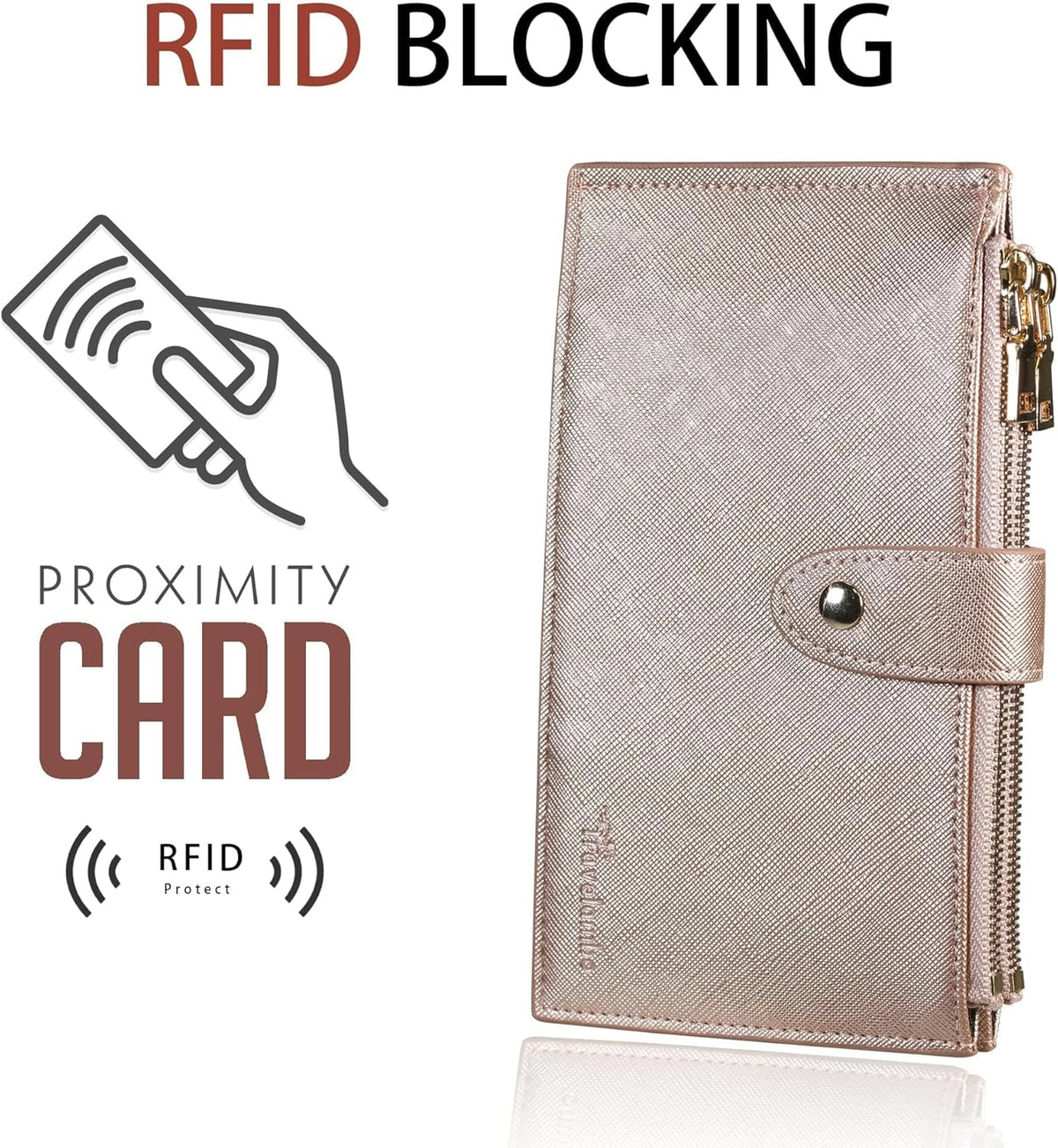 Travelambo RFID Wallet Women Large Size Bifold Multi Card Wallet Case with Zipper Pocke Credit Card Holder for Women
