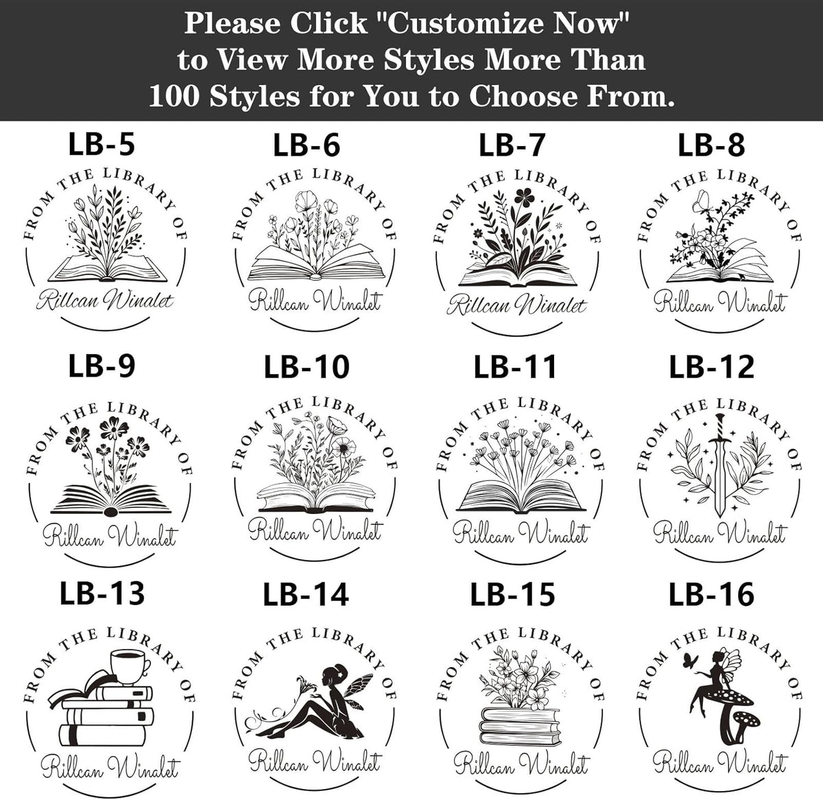 Custom Book Embosser | Book Stamp Personalized | Personal Library Embosser Custom Self-Ink Stamp from The Library of Customizable Embossing (Flowers 1)