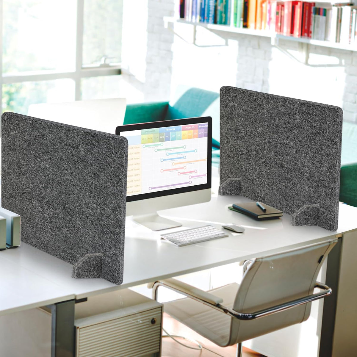 2 Pack Acoustic Desk Dividers - 24" x 20" Freestanding Privacy Panels Set with Noise - Reducing Design Cubicle Sound Proof, Ideal for Office, Classroom, and Home (Dark Gray)
