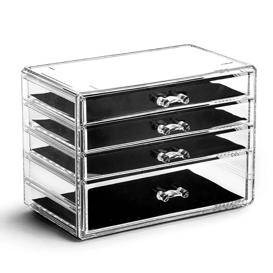 BINO THE MANHATTAN SERIES Acrylic Makeup Drawer Organizer- 4 Drawers | Clear Beauty Organizers and Storage| Cosmetic & Drawer| Home Organization| Jewelry Vanity Accessories