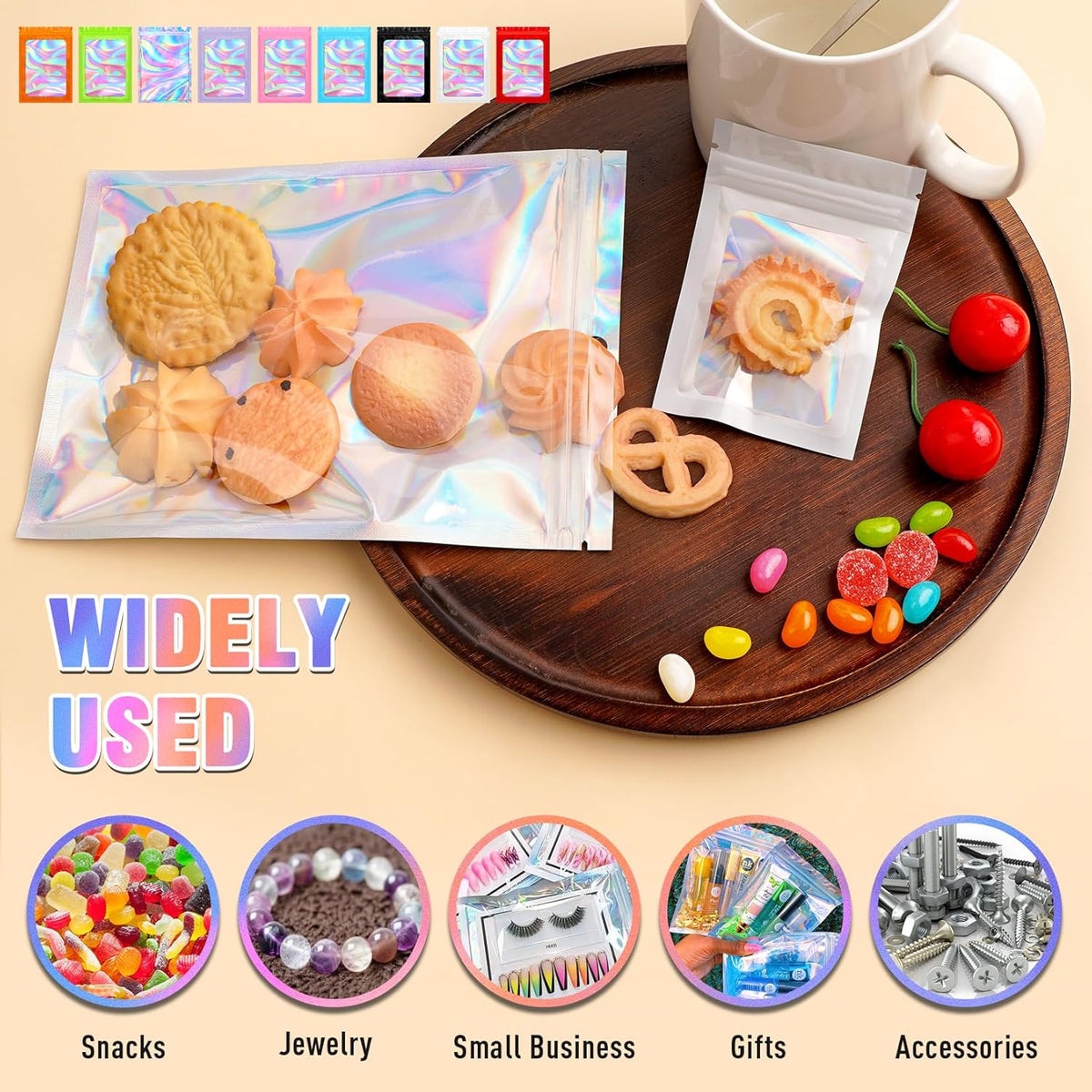 Smell Proof Bag, 100 PCS Holographic Bags, Packaging Bags, Food Packaging Bag(4x6 Inch)