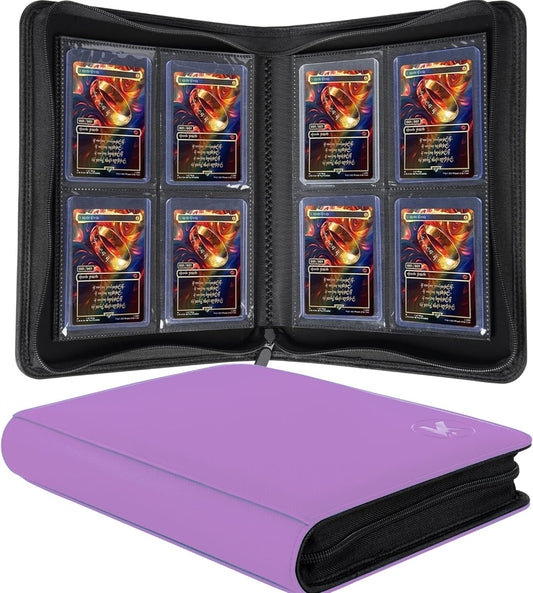 Toploader Binder, Holds 128+ Toploaders, 4 Pocket Top Loader Card Storage Case, Double-Sided Pockets for trading card in 3 x 4'' Toploaders (Light Purple)