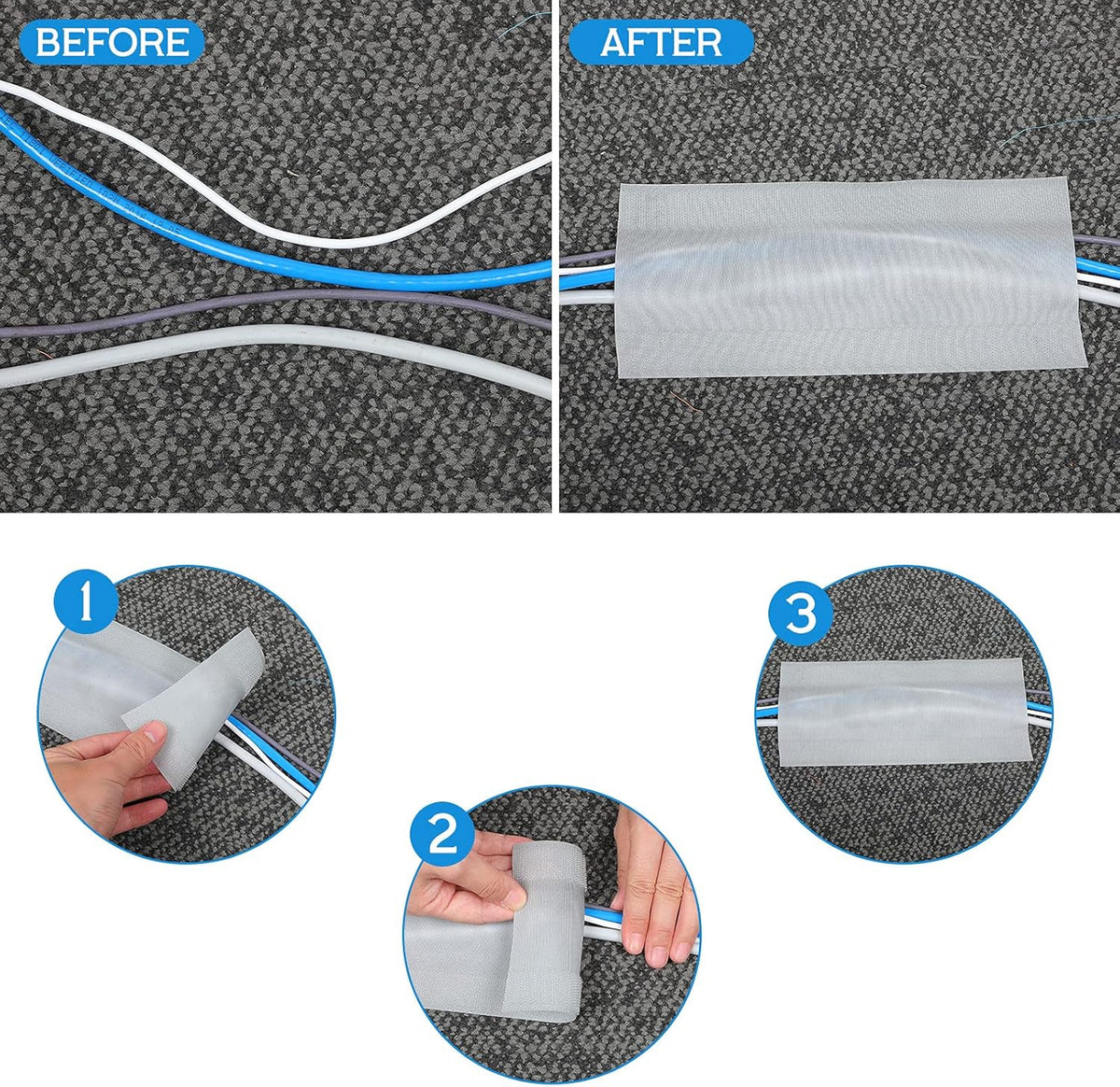 WILLBOND Carpet Cord Cover Cable Grip Floor Cover Cable Protector Management Only for Commercial Office Carpet(Grey,19.69 ft)
