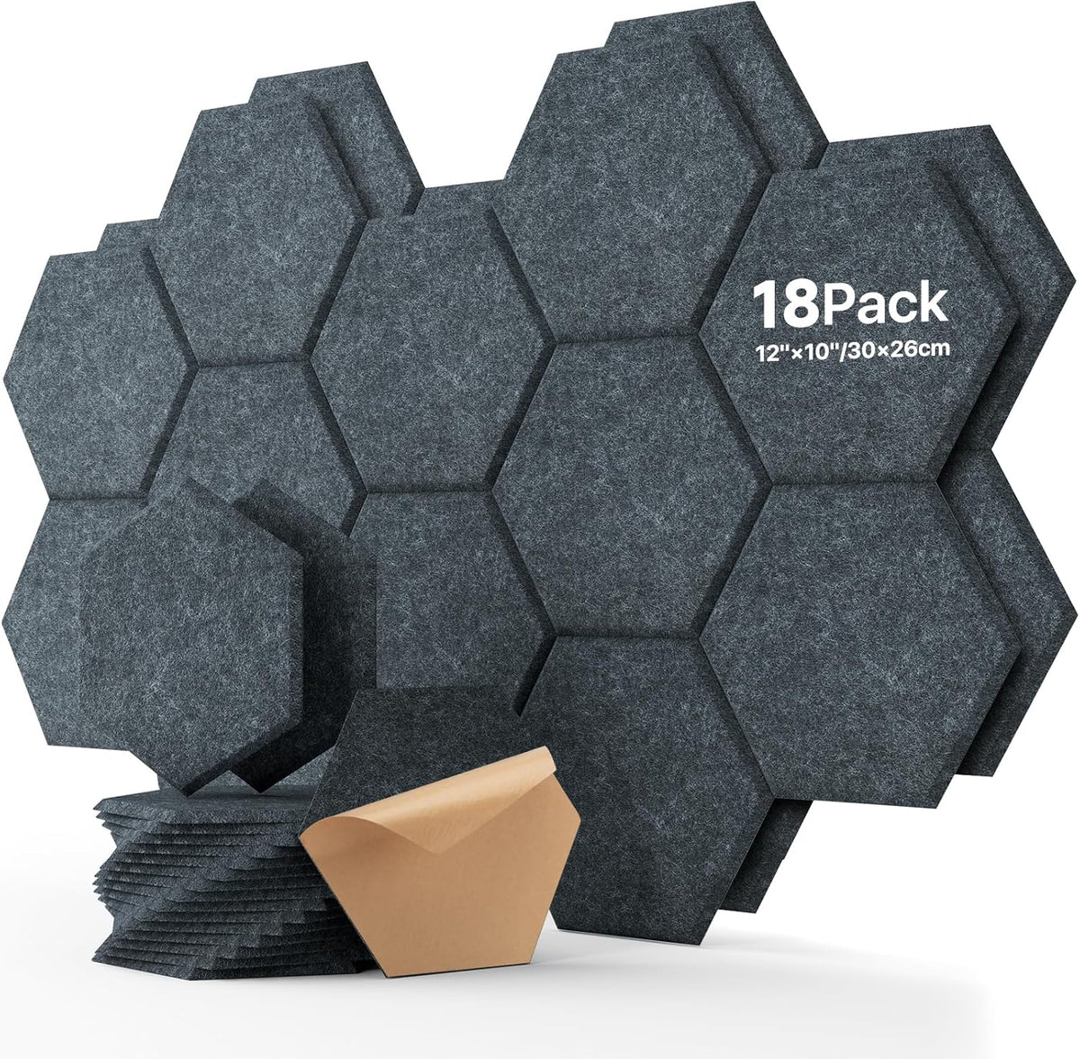 Soundsbay Acoustic Panels, 18 Pack Hexagon Soundproof Wall Panels High Density Sound Absorbing Panel, Sound Proof Foam Panels for Walls, Office, Reccording Studio, Ceiling 12" X 10" X 0.4", Dark Gray