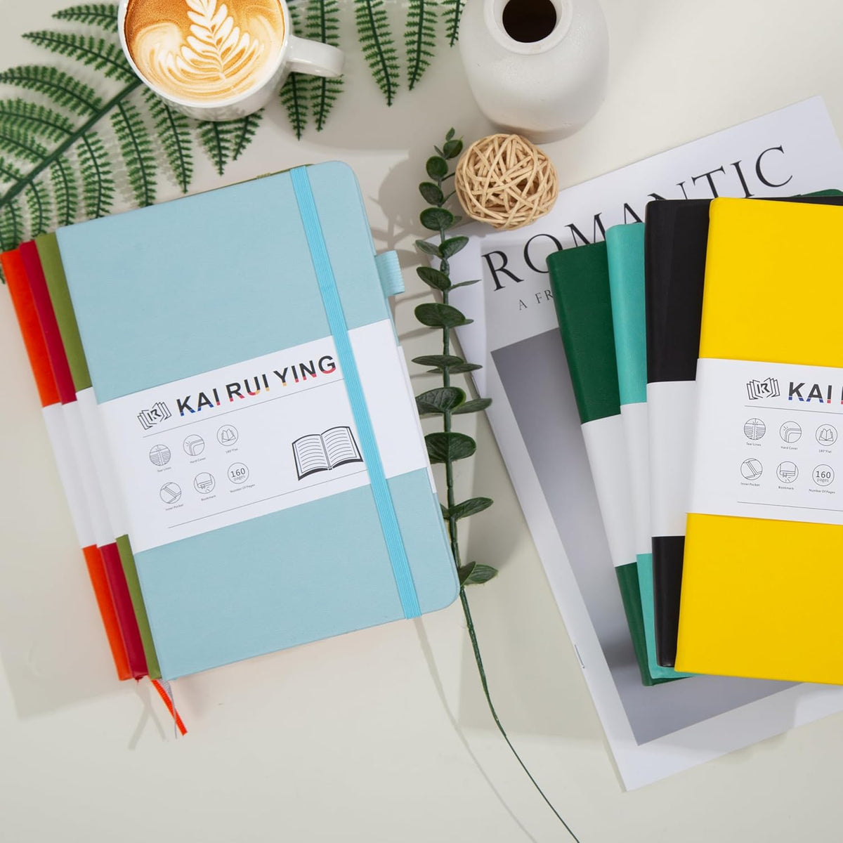 KaiRuiYing Lined Journal Notebook with Pen Holder, 160 Pages, 5.5'' × 8.6'' Medium Size A5-100 GSM Thick Paper, for Writing, Work, Office, Leather Hardcover