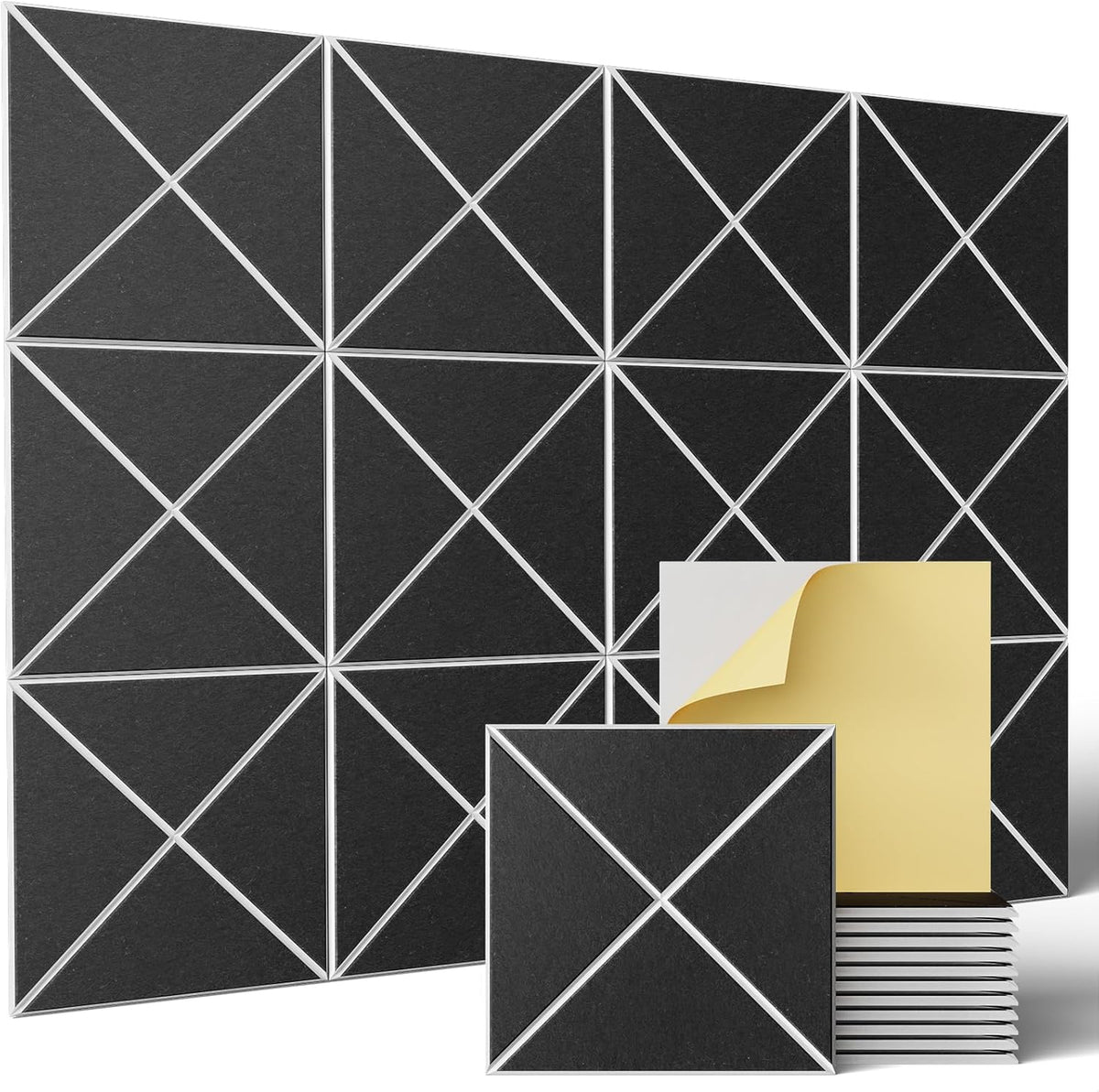 Sonicism 20 Pack X-Lined Acoustic Panels with Self-Adhesive, 12" X 12" X 0.4" Sound Proof Foam Panels, Decorative Soundproof Wall Panels, Sound Proofing Panels for Home & Office (WhiteBase+BlackFace)