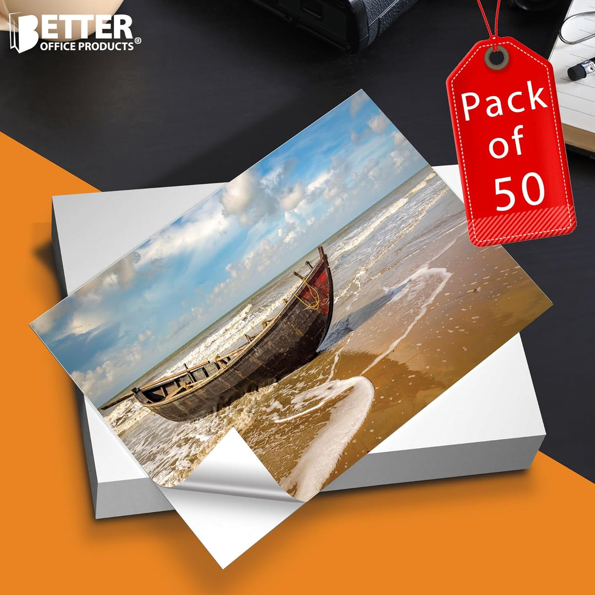 Better Office Products Self-Adhesive Photo Paper, Sticky Photo Paper, Glossy, 8.5 x 11 Inch, 50 Sheets, 135 gsm, Letter Size, 50-Count Pack