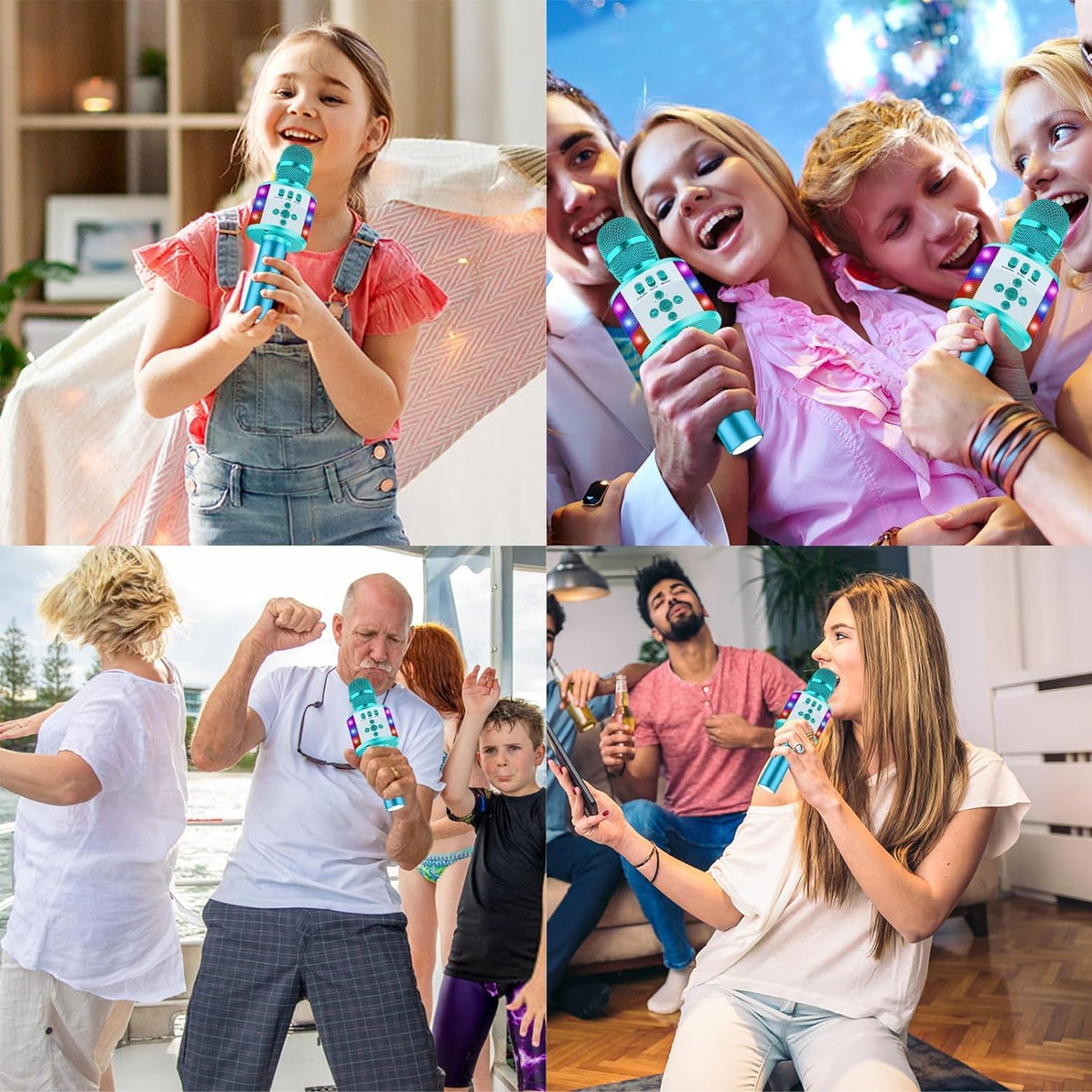BONAOK Karaoke Microphone for Kids & Adults - Bluetooth Microphones Singing Mic with Disco Lights, Echo Effect, Built-in Speaker Portable Karaoke Player for Party Travel Gifts Q78(Ice Blue)