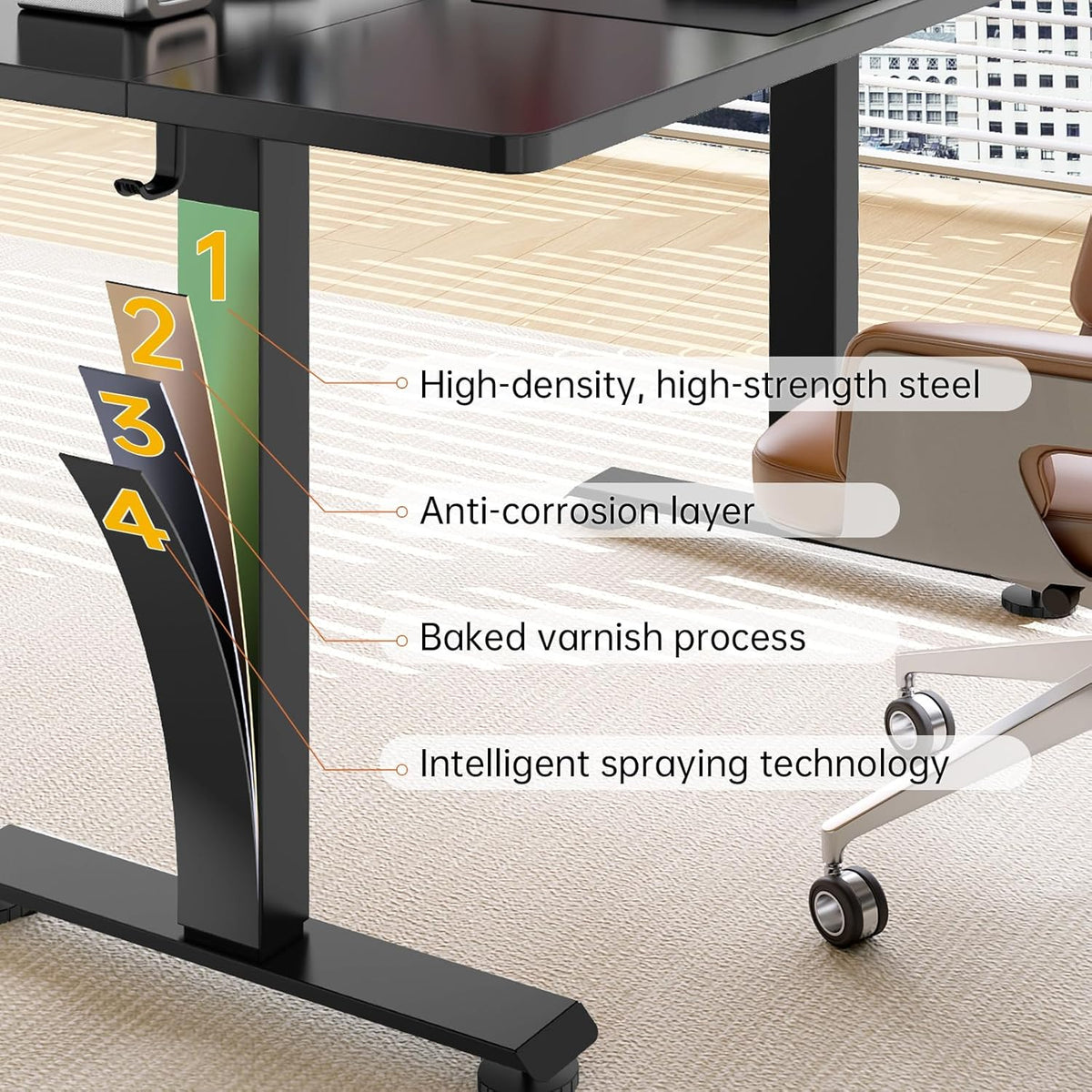 Veken 55 Inch Large Electric Standing Desk, 4 Memory Heights Adjustable,Sit to Stand Up, Work Home Office Computer Table for Study, Walking Pad, Writing, and Games, Wooden Desktop Desks, Black