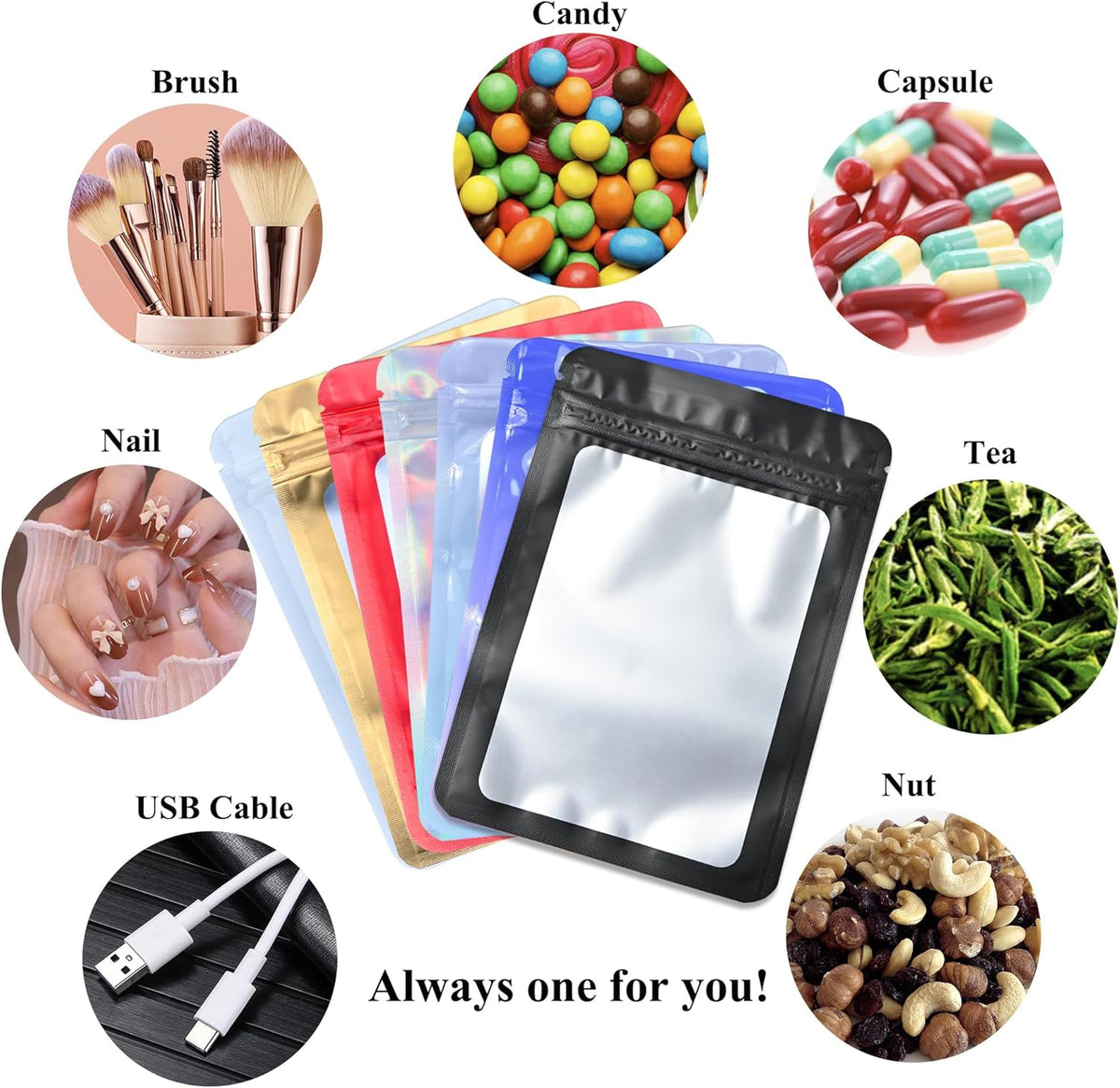 Resealable Mylar Pouch Pen Bags Great for Office Home Party Favor Food Storage Cookies Sample Jewelry Snack (100PCS, Purple and Blue Color, 3 x 4.7 inch)