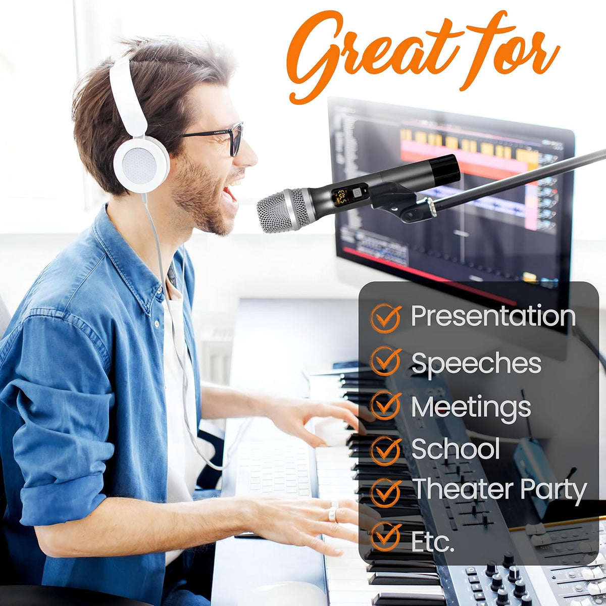 Pyle, UHF Wireless System Kit-Portable Professional Battery Operated Handheld Dynamic Unidirectional Cordless Microphone Transmitter Set w/Adapter Receiver-PA Karaoke DJ Party, USB, Black - PDWMU103