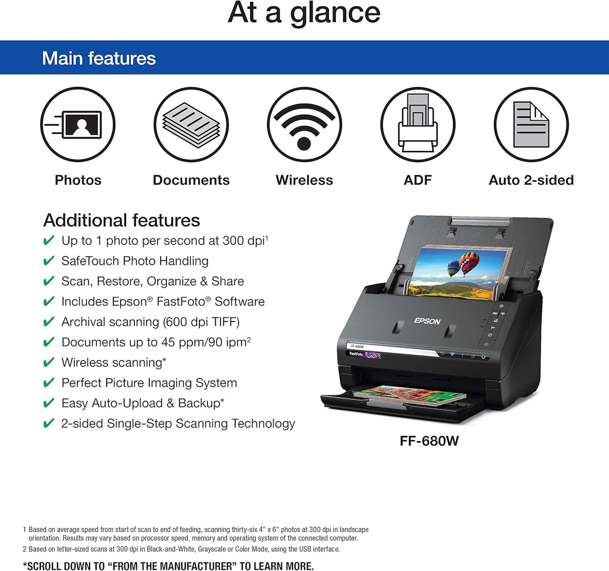 EPSON FastFoto FF-680W Wireless High-speed Photo and Document Scanning System (Renewed) , Black