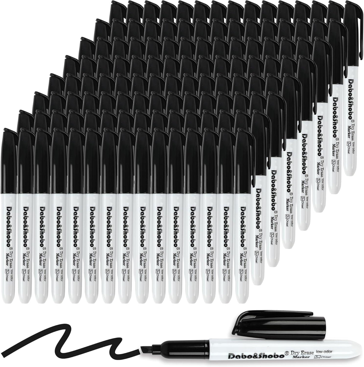 Dabo&Shobo Dry Erase Markers Bulk, 120 Count Black Whiteboard Markers, Low Odor Dry Erase Markers, Chisel Tip, Suitable for School, Office, or Home