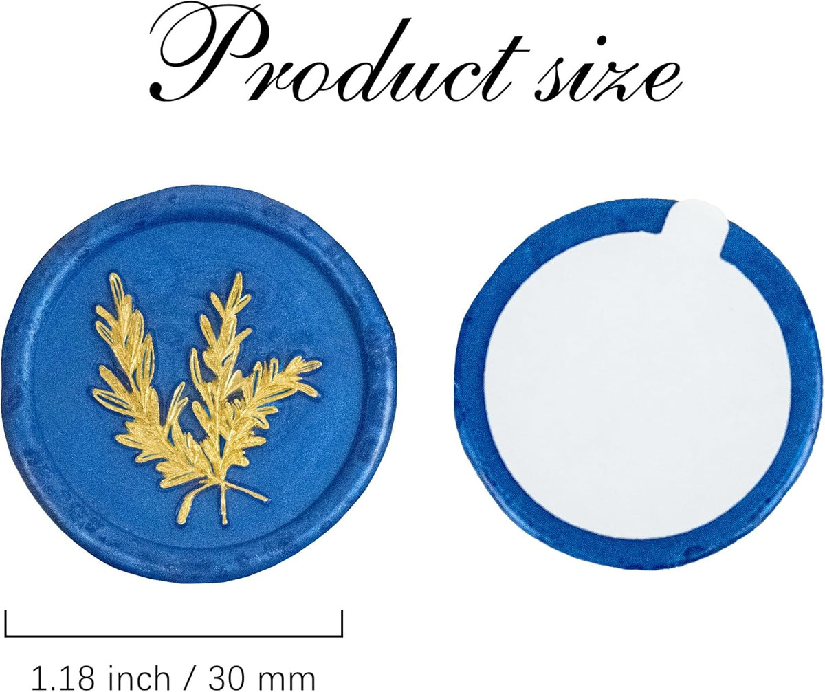 25Pcs Gold & Blue Wax Seal Stickers Handmade Envelope Seals Self Adhesive Wax Stickers for Wedding Party Invitations, Envelope, Gift Wrap, Christmas(Gold Rosemary Style, Blue Wax)