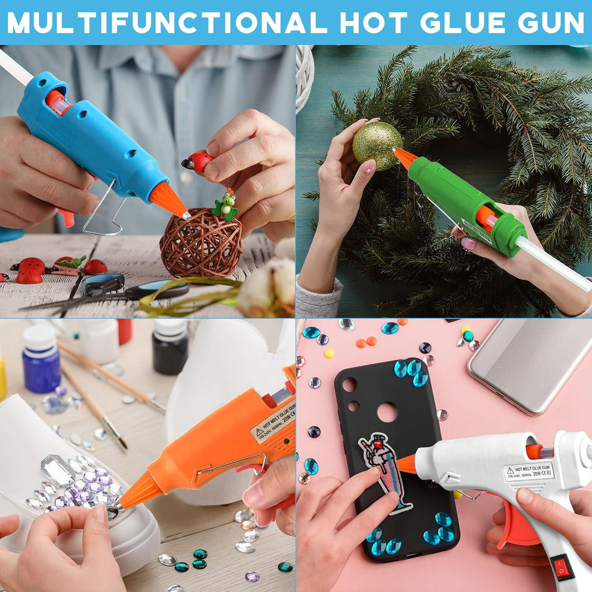 Zhengmy 12 Pcs Mini Glue Gun Crafts Hot Melt Guns Low Temp Glue with Burn Protection Fast Preheating and Easy Squeeze Trigger for School DIY Arts Class Projects Home Quick Repairs, 20 W (Multicolor)