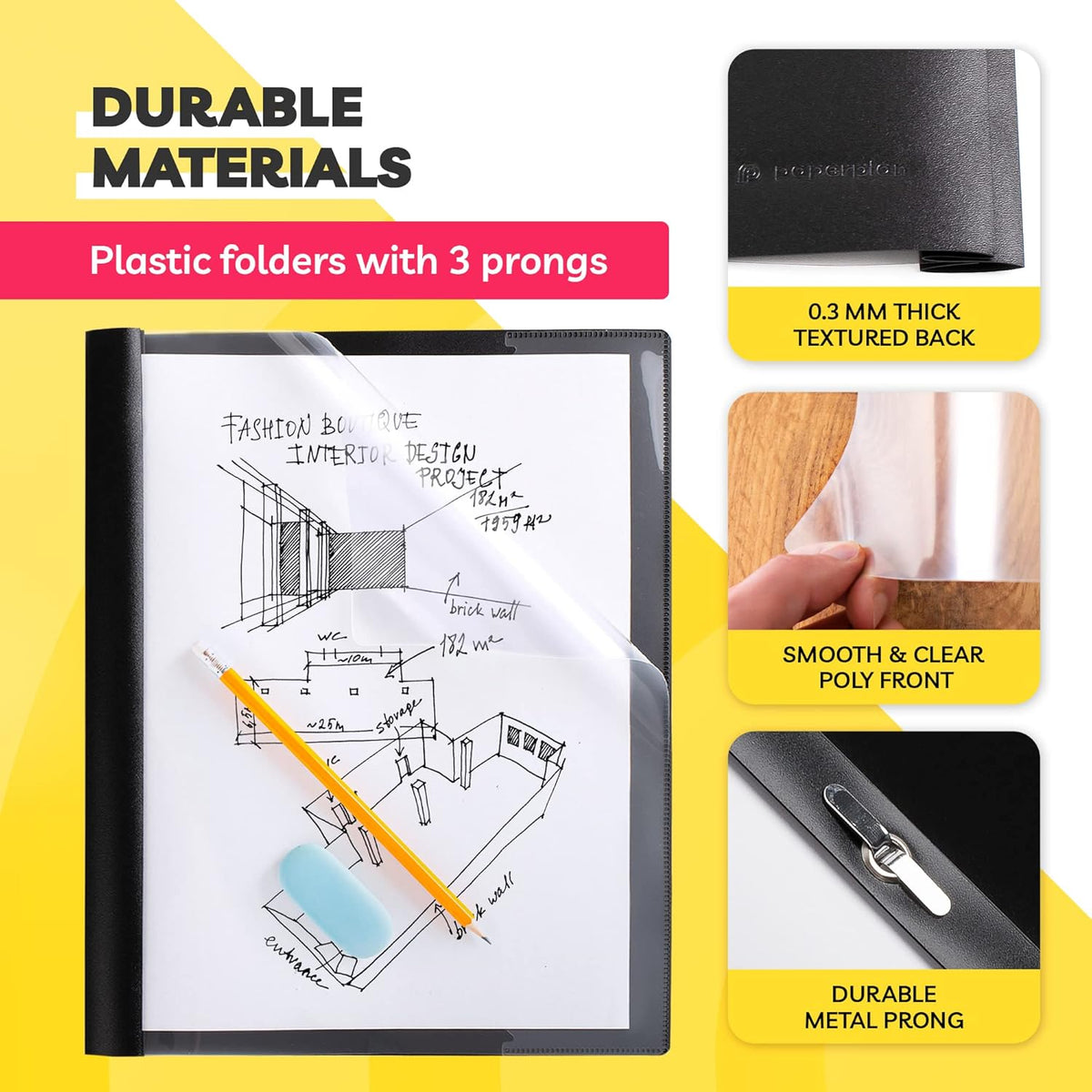 Report Covers - (30 Set), 8.5 x 11 Letter Size, 3-Prong Fasteners, Clear Front Plastic Folders - Perfect for Presenting Resumes, Proposals, and More with Professionalism