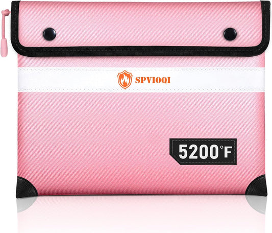 Upgraded Fireproof Document Bag 5200°F - with Heat Insulated, Fireproof Bag with Zipper/Reflective Strip, 9 Layers of Functional Materials, Fireproof Money Bag for Cash/Documents, Water Resistant Pink