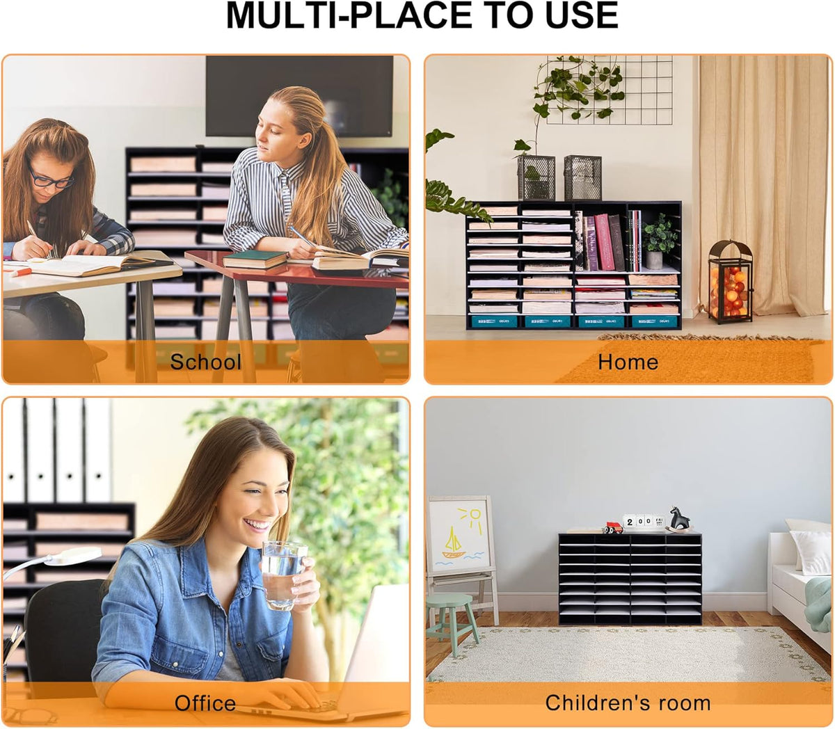 EasyPAG Mail Organizer Countertop, Wood Literature Organizer with Adjustable Shelves, Student Classroom Mailbox for School, Desktop Paper Sorter for Office Home, 36 Compartments, Black/White