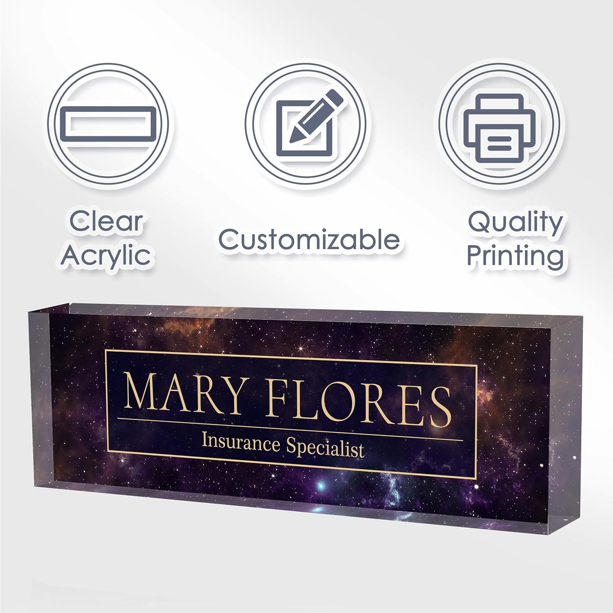 Acrylic Name Plate Personalized, Teacher Name Plates for Desks Classroom, Gifts for Teacher Boss Employee Appreciation Office Desk Decor (Galaxy 3)