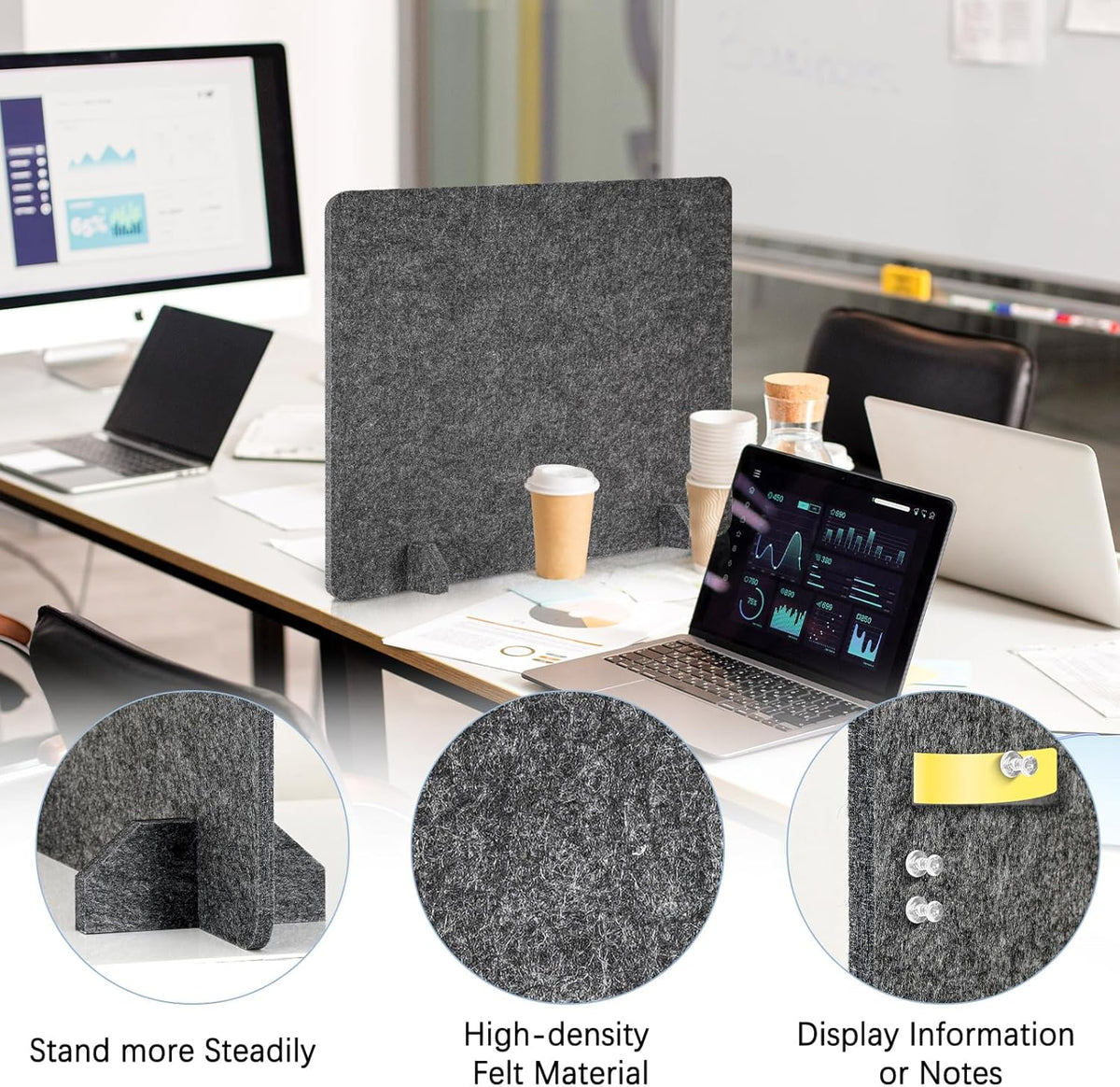 2 Pack Acoustic Desk Dividers - 24" x 20" Freestanding Privacy Panels Set with Noise - Reducing Design Cubicle Sound Proof, Ideal for Office, Classroom, and Home (Dark Gray)
