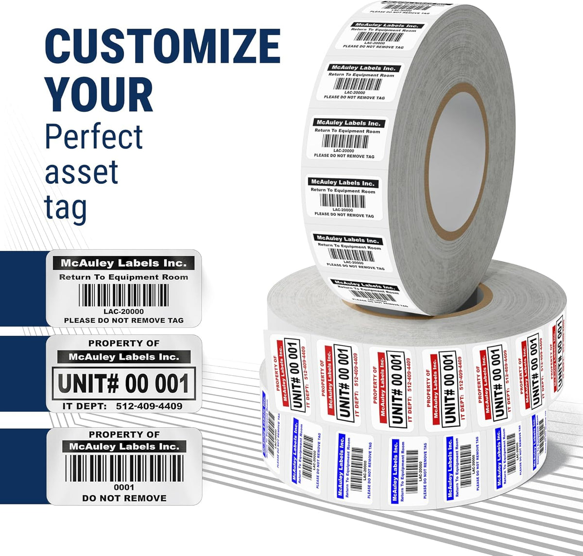 McAuley Labels Custom Asset Tags for Equipment - Numbered, Permanent Acrylic Adhesive, Semi-Gloss White Polyester - ID Label - 1.5x0.75 Inches