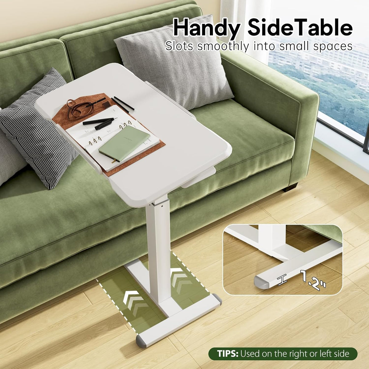 Rolling Laptop Desk, 180° Tiltable Mobile Standing Desk Height Adjustable, Overbed Bedside Table, Portable Computer Desk with Wheels, Foldable Laptop Cart for Home Office, White