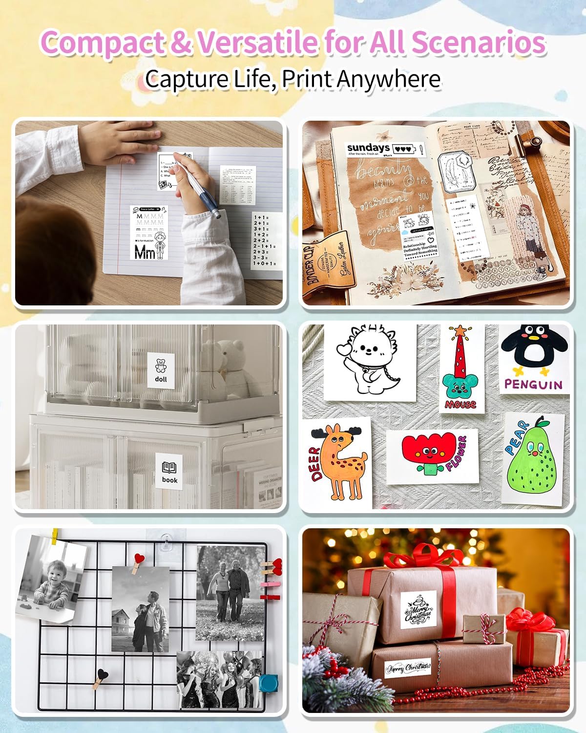 iDPRT Sticker Maker, Portable Thermal Printer with 1 Roll Sticker Paper, Bluetooth Inkless Printer Mini Label Maker for Study, DIY, Notes, Mini Label Maker with Multiple Template in Free App, Pink