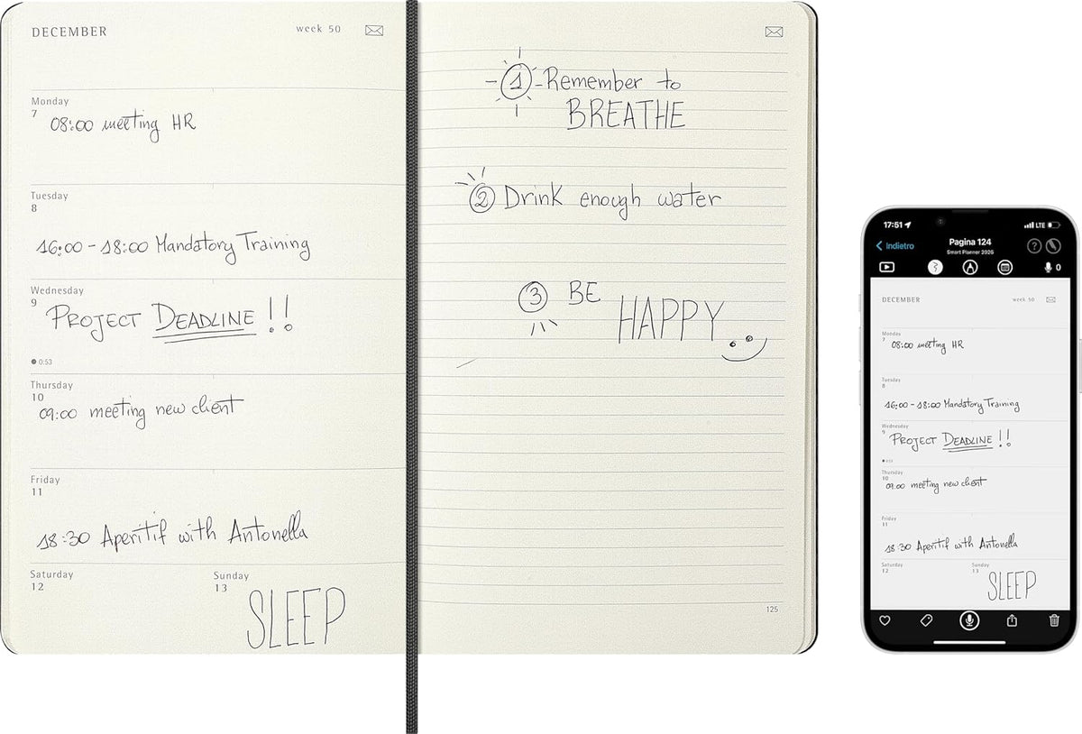 Moleskine 12 Month 2026 Smart Weekly Planner, Hard Cover, Large (5" x 8.25") Black: Compatible with Moleskine Smart Pen (Smart Set Sold Separately)