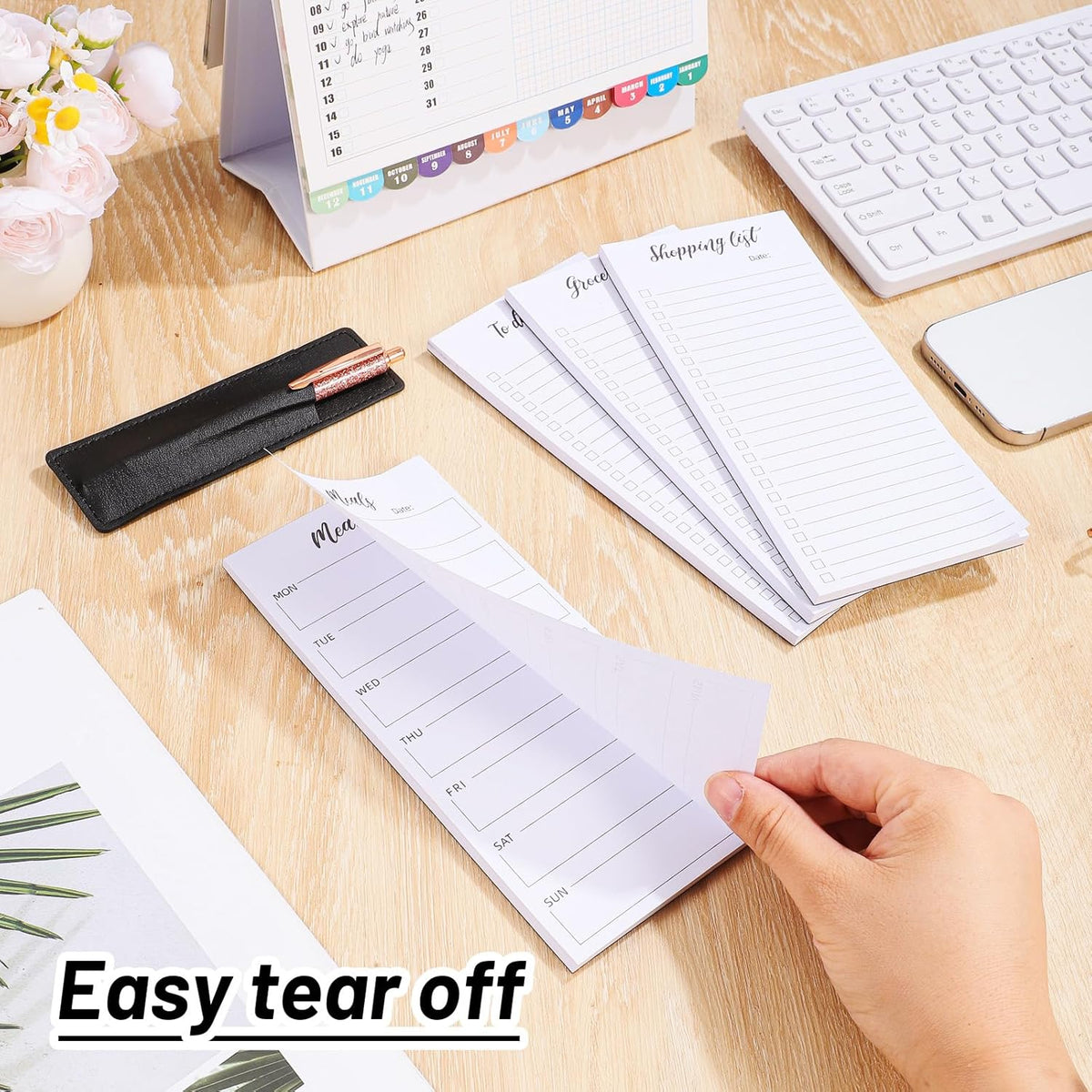 4 Pack Magnetic Note Pad for Fridge with Pen Holder, Totally 200 Sheets Magnetic To Do List, Grocery List, Shopping List, Meals Pads for Refrigerator