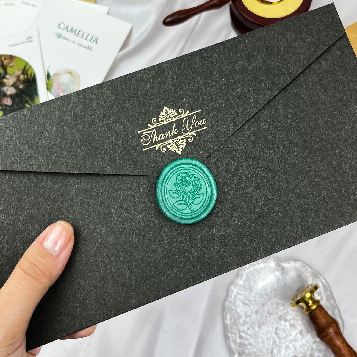 25Pcs Wax Seal Stickers Handmade Envelope Seals Self Adhesive Wax Stickers for Wedding Party Invitations, Envelope, Gift Wrap, Christmas(Rose Style, Cyan)