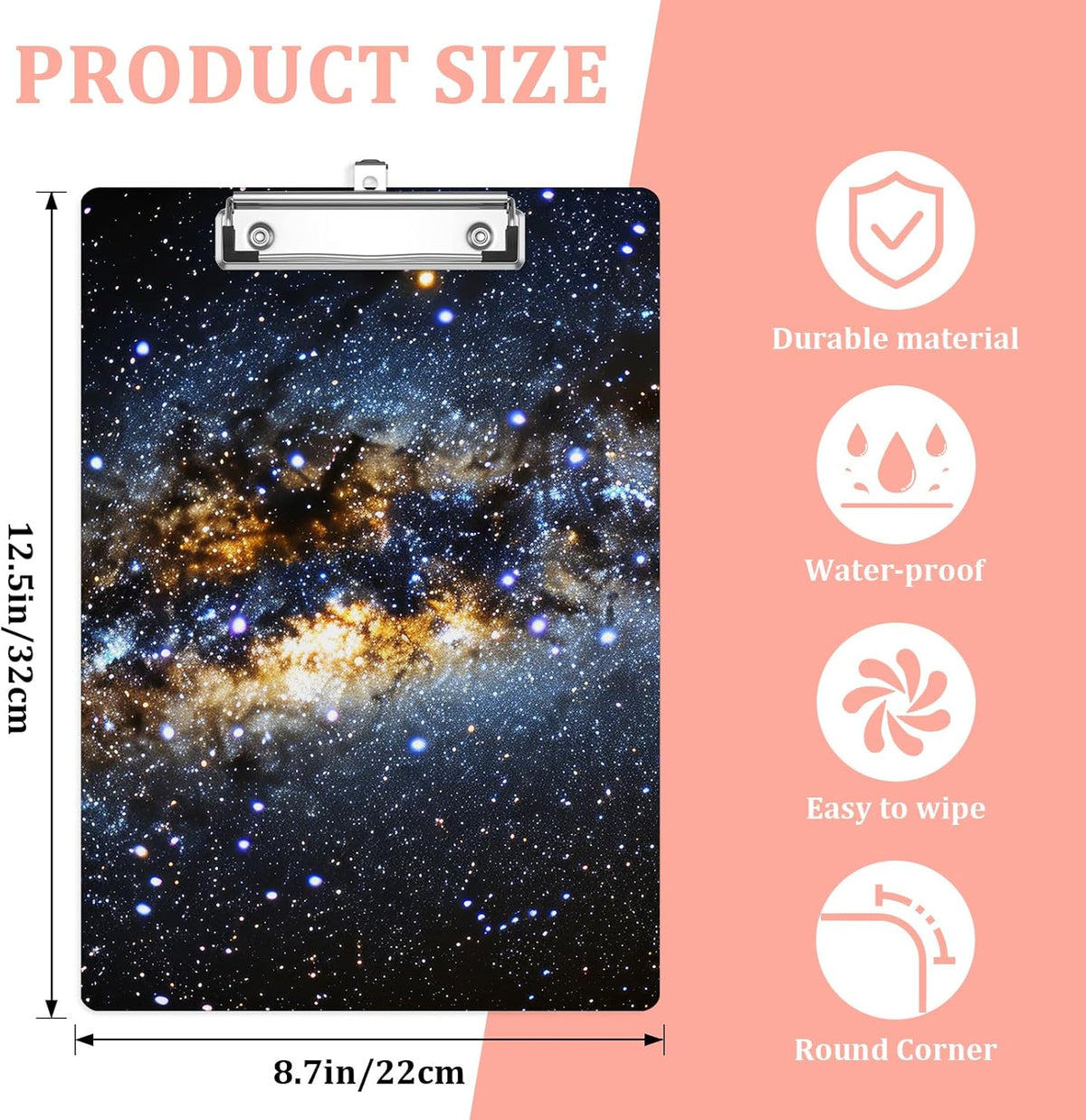 Galaxy Space Plastic Clipboards,Cute Fashion Clipboard Decorative 8.5" x 12.5"Standard A4 Size Clipboards,Acrylic Clipboard for Teacher,Social Worker,Students,Nurse,Office Supplies