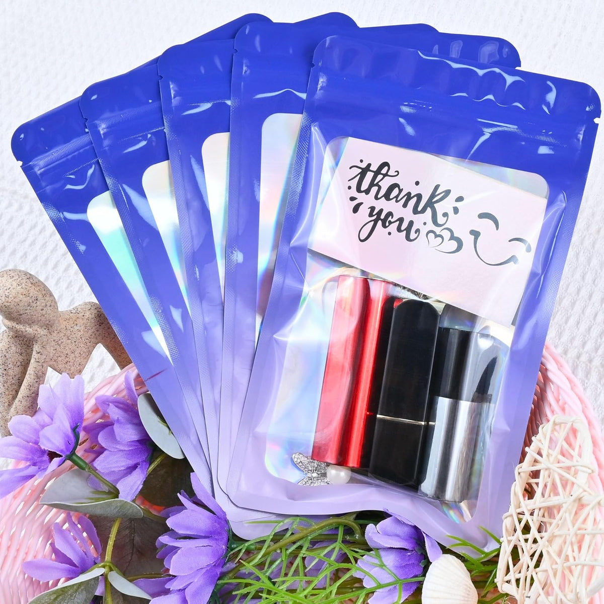 Resealable Mylar Pouch Pen Bags Great for Office Home Party Favor Food Storage Cookies Sample Jewelry Snack (100PCS, Purple and Blue Color, 3 x 4.7 inch)