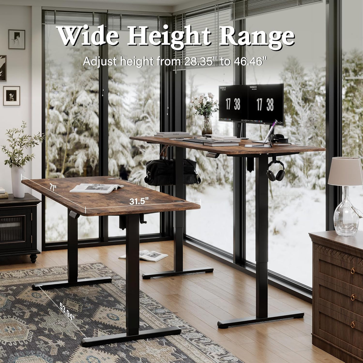 Monomi Electric Standing Desk, 71 x 31.5 inches Height Adjustable, Ergonomic Home Office Sit Stand Up Desk with Memory Preset Controller (Rustic Brown Top/Black Frame)
