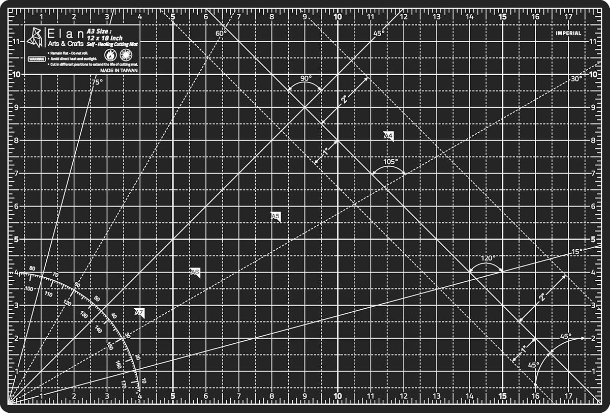 Elan Cutting Mat A3 Black & Taupe, Self Healing Cutting Mat 12x18 Inch, 5-Ply Craft Board Black, Hobby Board for Crafts 12x18 Inch