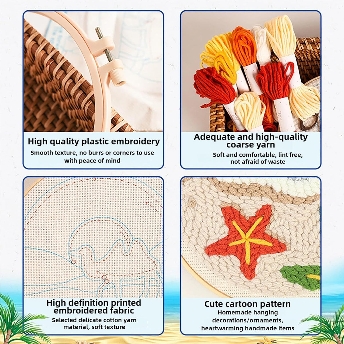 Punch Needle Kits Adults Beginner DIY Hawaiian Style 8 in Hoop Embroidery Set Starter Punch Needle Tool for Art Crafts, Ideal for All Ages, Perfect Festival Decoration & Gift (Sky and Water)