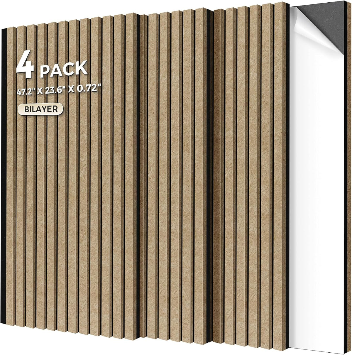 4-Pack Bilayer Acoustic Wall Panels Large Self-Adhesive, 47.2” * 23.6” * 0.71” Soundproof Wall Panel, Acoustical Barrier of Polyester Fiber, Decorative Panels for Home&Office ,Black+Brown